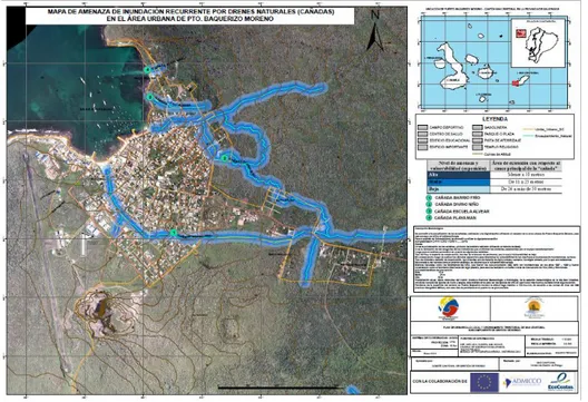 Gráfico 2: Mapa de amenaza de inundación en áreas de drenaje natural en el área urbana de Puerto  Baquerizo Moreno 