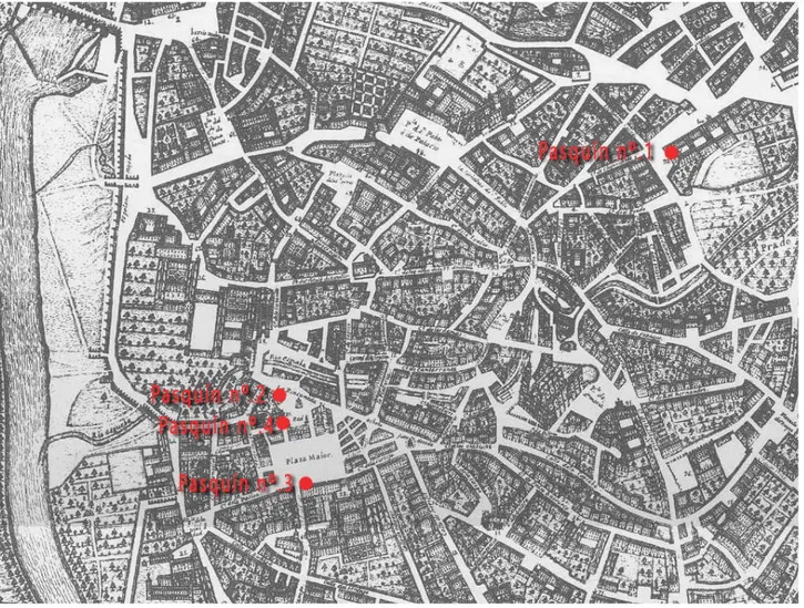 Fig. 2. Localización de los lugares donde se fijaron los pasquines.