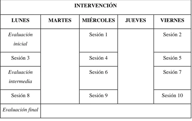 Tabla 1. Programación de sesiones y evaluaciones 