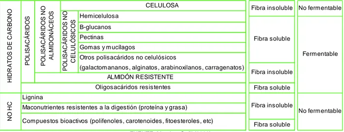 Tabla III. Componentes de la fibra dietética total 