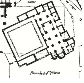 Fig. 1. Localización de la capilla de Santa  Bárbara ( ) en la antigua Colegiata de  Valladolid.