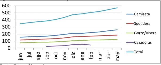 Figura 19: Grafica evolución de ventas primer año.