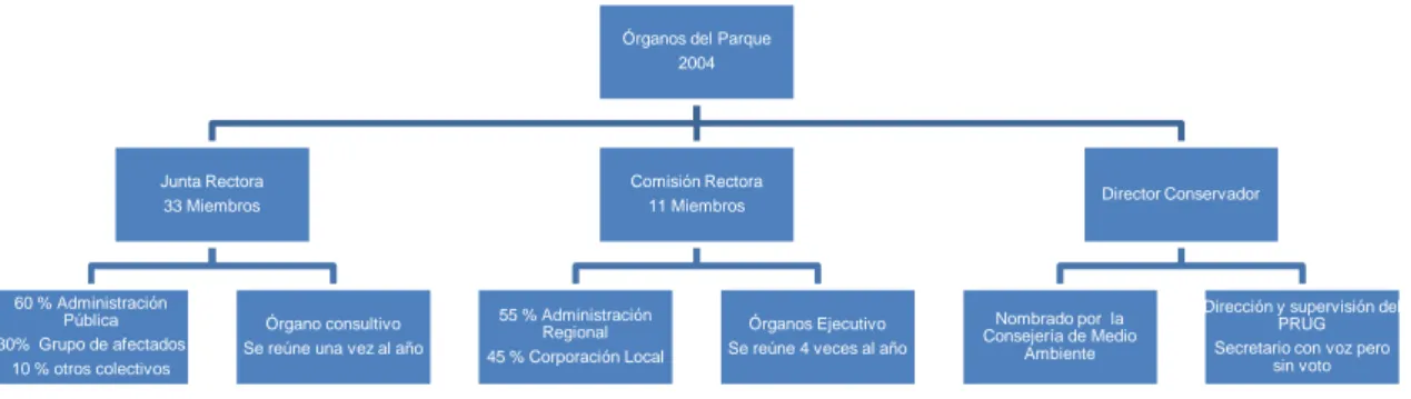 Figura 2.3.2. Organigrama y composición de los órganos del Parque Natural de Fuentes 