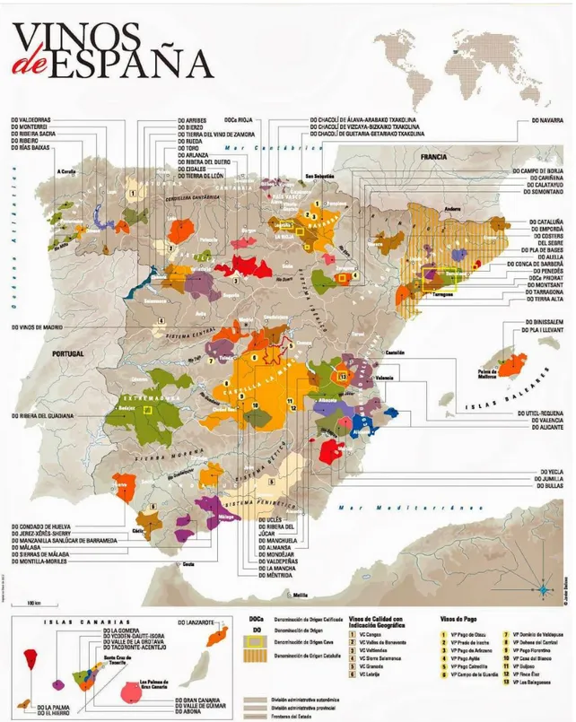 Figura 1.4: Mapa de las Denominaciones de Origen en España 
