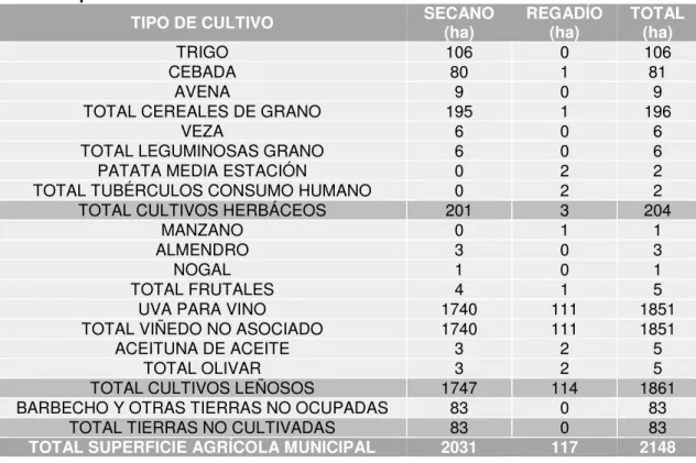 Tabla 5: Tipos de cultivo. 