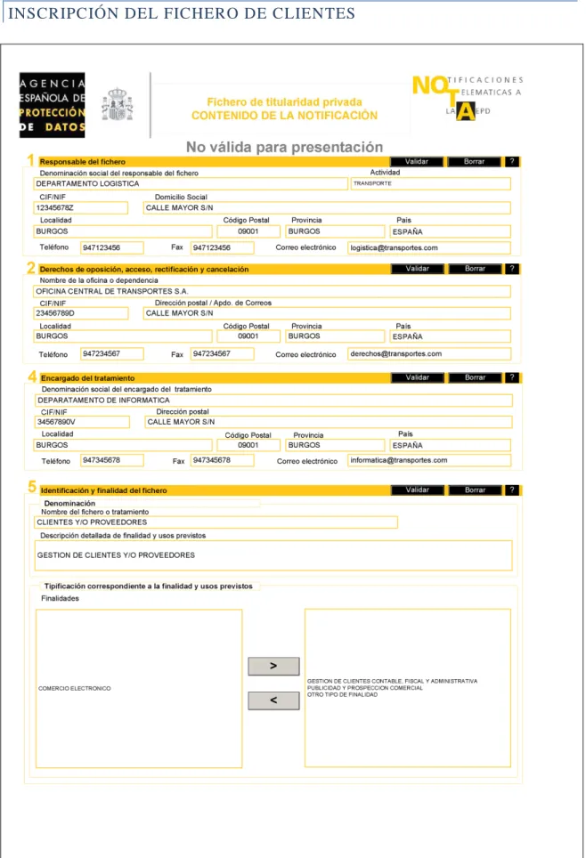 Ilustración 8-2: Documento NOTA para el Fichero de Clientes