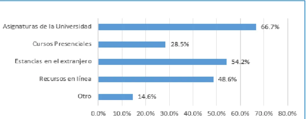 Figura 13. Medios que han utilizado para mejorar sus competencias lingüísticas en lengua B