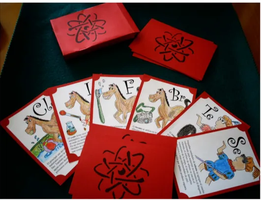 Figura 1.- Posible juego de cartas que en cada una de las cuales se puede encontrar  información sobre la utilidad del elemento determinado