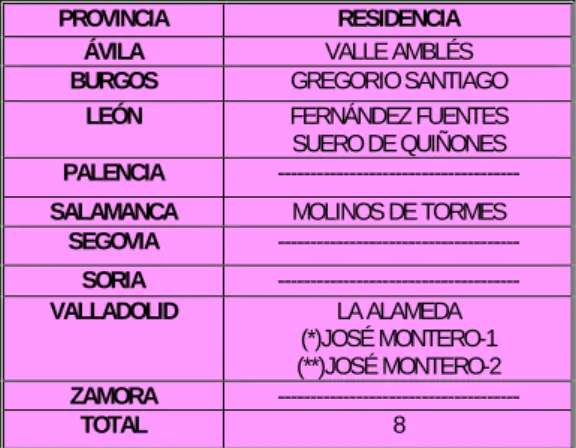 Tabla 8. Centros propios pertenecientes a la Junta de Castilla y León  (Elaboración propia) 