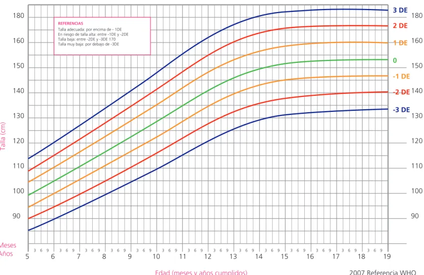 Gráfico de Talla / Edad de 19 años o menos (Mujeres)