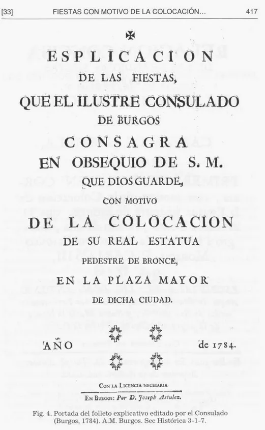 Fig. 4. Portada del folleto explicativo editado por el Consulado (Burgos, 1784). A.M. Burgos