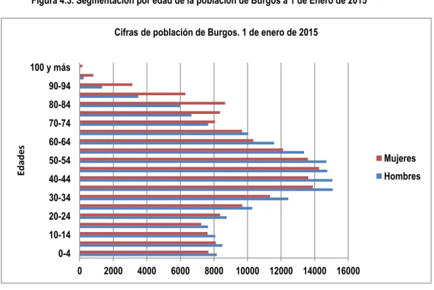 Figura 4.3. Segmentación por edad de la población de Burgos a 1 de Enero de 2015 