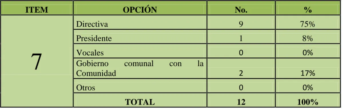 TABLA 7.- Planificación gobierno comunal 