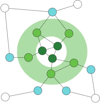 Figure 4: An equity nucleus dark and light green agents. The inner border is made up of the light green