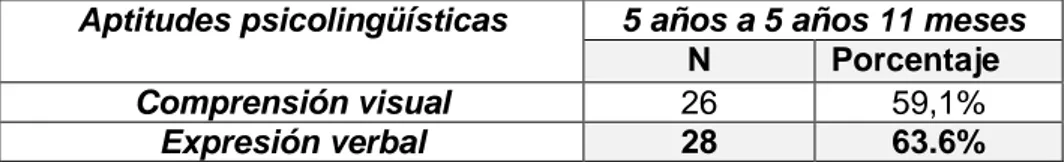 Tabla 5: Distribución de 44 niños de 5 años a 5 años 11 meses de los  Centros Municipales de Desarrollo Infantil según: Puntos fuertes en las 