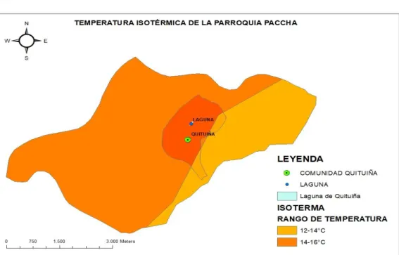 Ilustración 5. Temperatura isotérmica de la parroquia Paccha perteneciente al Cantón  Cuenca