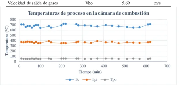 Figura 4.  Temperaturas de proceso en la cámara de combustión. 