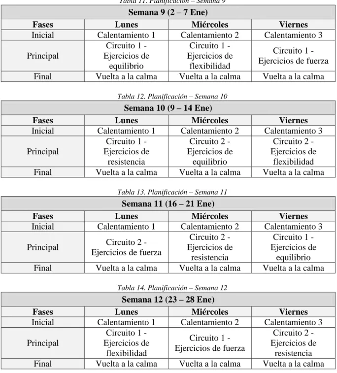 Tabla 11. Planificación – Semana 9 