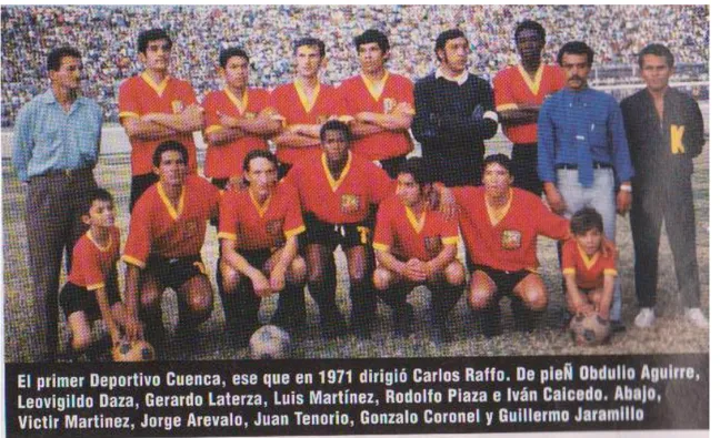 Ilustración 3. Primer equipo profesional de Deportivo Cuenca. Imagen: Antonio Ubilla. 