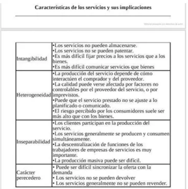 Figura 11.  Características de los servicios  Fuente: Esteban Idelfonso Grande 1996-2005 