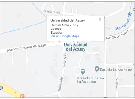 Figura 5. Ubicación de la Universidad del Azuay. Google Maps, 2018