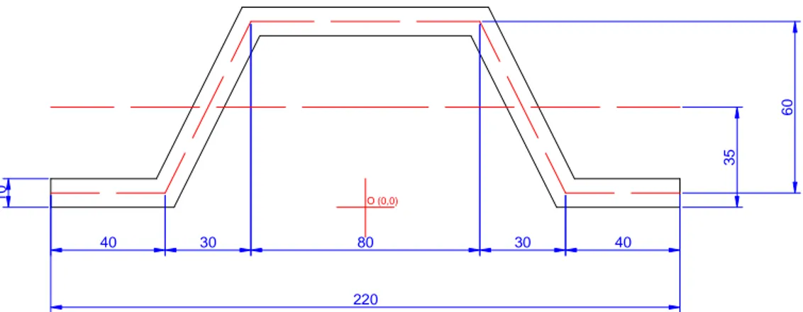 Figura 5-1. Sección de lámina plegada a modelar en el SAP. Dimensiones en  cm. 