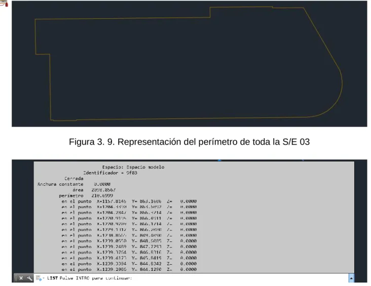 Figura 3. 10. Valores del área y perímetro de la S/E 03 