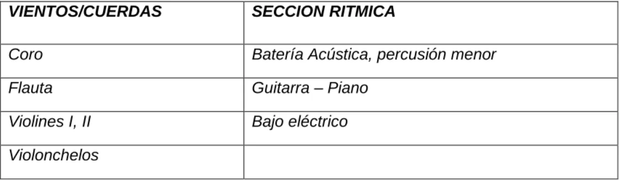 Tabla 5. Formato instrumental “Orquestas Escolares”