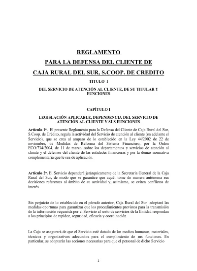 Reglamento Para La Defensa Del Cliente De Caja Rural Del Sur Scoop De Credito 4541