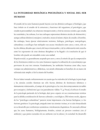 La Integridad BiolÓgica PsicolÓgica Y Social Del Ser Humano