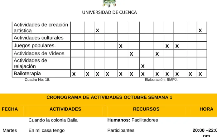 Cuadro No: 18.                                                                                           Elaboración: BMPJ.