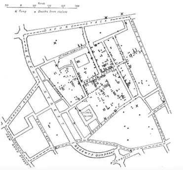 Fig. 1.1. Mapa realizado por el Dr. John Snow  