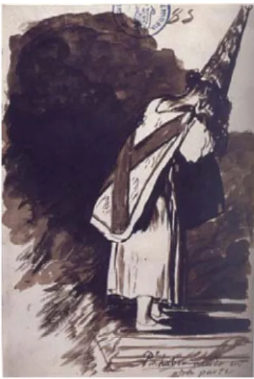 Figura 6: Dibujo de Goya de un  reo con el Sambenito