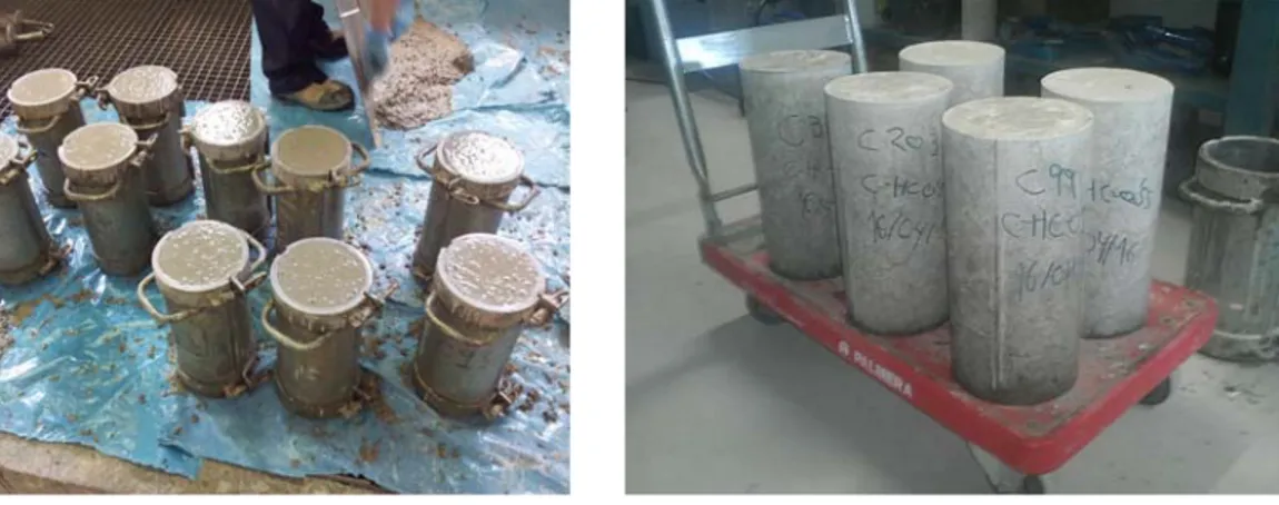 Figure 3.12.  Fresh concrete samples  Figure 3.13.  Demoulded samples  3.3.3.  Fresh	and	hardened	properties	