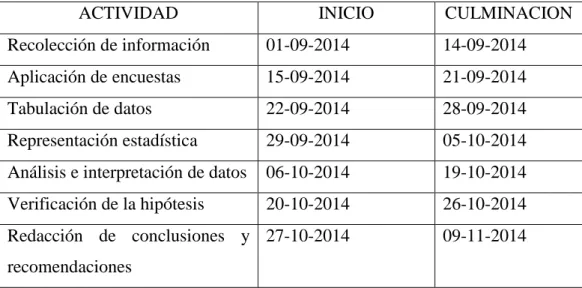 Tabla No. 5:. Plan de procesamiento de la información 