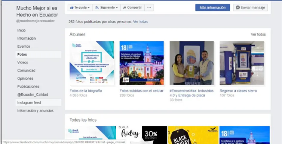 Ilustración 6 Uso del producto “fotos” de Facebook, por la página de  Mucho Mejor si es Hecho en Ecuador 