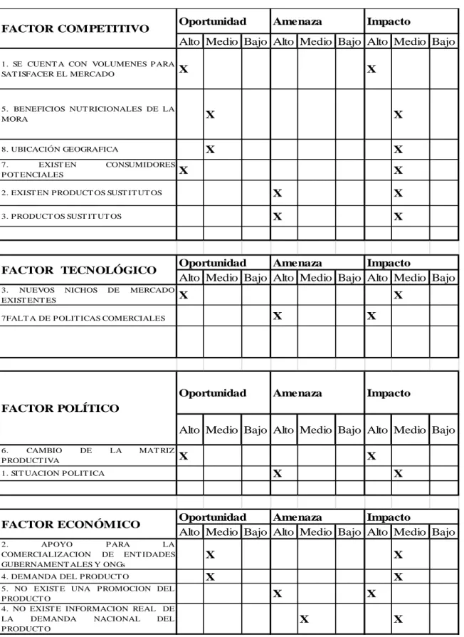 Tabla  29: Matriz de impacto de análisis Externo 