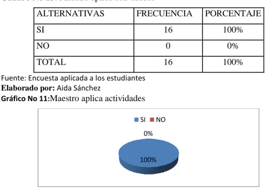 Cuadro No 13: Maestro aplica actividades 
