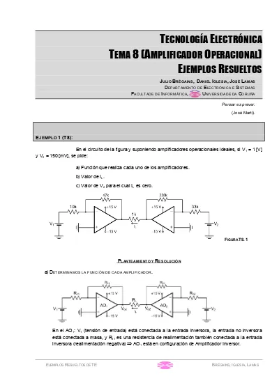 TECNOLOGÍA ELECTRÓNICA TEMA 8 (AMPLIFICADOR OPERACIONAL) EJEMPLOS RESUELTOS