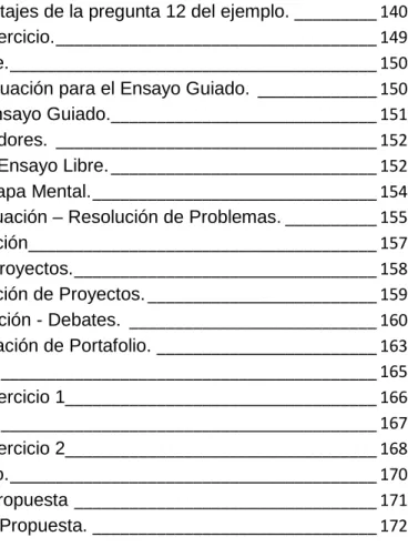 Tabla N.-  40- Tabla de Porcentajes de la pregunta 12 del ejemplo. _________ 140  Tabla N.-  41 Valoración del Ejercicio