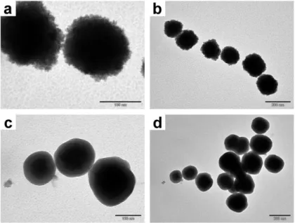Figure 15a-b shows two TEM images of Fe 3 O 4 @PSSMA nanoparticles, which present  spherical  shape