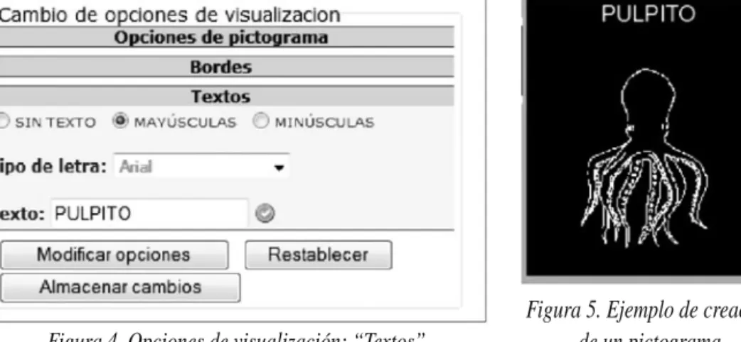 Figura 4. Opciones de visualización: “Textos”