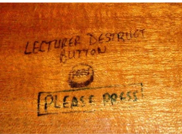 Figure 3. Student’s graffiti engraved on a desk in the classroom.