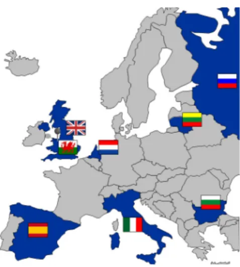 Figure  4.  Research  collaborations  on  Classifier  Ensembles  between  the  Bangor  group  (Wales, UK) and groups in other European countries (at least one common publication) novices to the grant bidding system in the UK have much less chance to prepar
