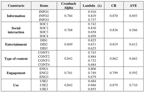Table 2. Factor loadings and indicators of internal consistency and reliability. 