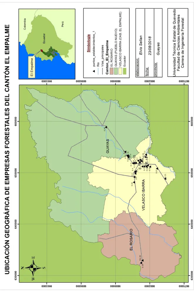 Figura 2. Referenciación geográfica de industrias forestales del cantón El Empalme. 