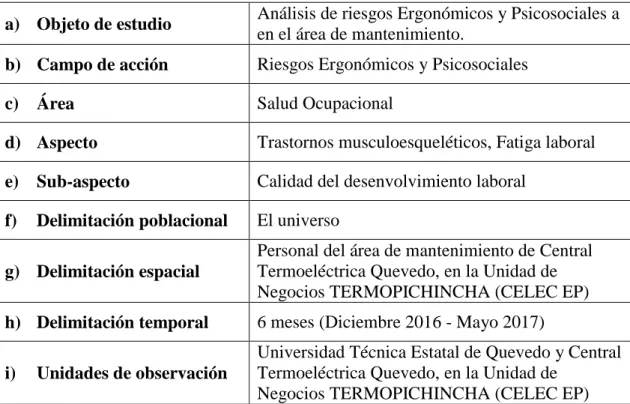 Tabla 1. Delimitación del estudio 