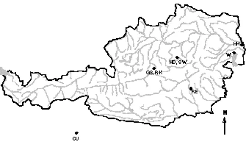 Figure 2. Map showing the distribution of the sites in Austria and Italy.