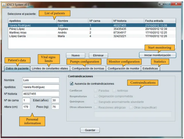 Figure 2: Case management window, showing the content of the patient’s data tab.