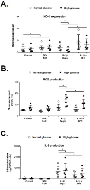Figure  5:  Sulforaphane  increases  HO-1  expression  and  attenuates  ROS  and  inflammatory  production
